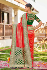 Thumbnail for MANOHARI Banarasi Silk Blend Jacquard Work Saree - Red - Dista