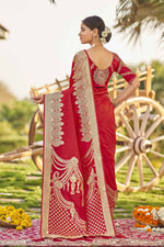 Thumbnail for MANOHARI Banarasi Silk Blend Jacquard Work Saree - Red - Dista