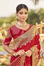 Thumbnail for MANOHARI Banarasi Silk Blend Jacquard Work Saree - Red - Dista