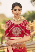 Thumbnail for MANOHARI Banarasi Silk Blend Jacquard Work Saree - Red - Dista