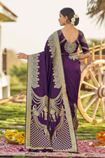 Thumbnail for MANOHARI Banarasi Silk Blend Jacquard Work Saree - Purple - Dista