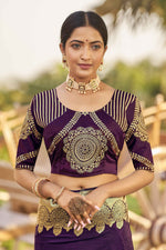 Thumbnail for MANOHARI Banarasi Silk Blend Jacquard Work Saree - Purple - Dista