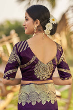 Thumbnail for MANOHARI Banarasi Silk Blend Jacquard Work Saree - Purple - Dista