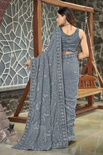 Thumbnail for MANOHARI Georgette Embroidered Work Saree - Grey - Dista