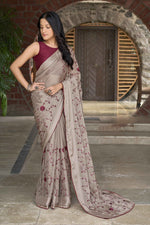 Thumbnail for MANOHARI Georgette Embroidered Work Saree - Beige - Dista