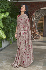 Thumbnail for MANOHARI Georgette Embroidered Work Saree - Beige - Dista