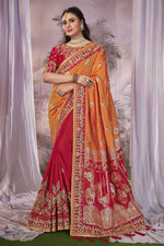 Thumbnail for MANOHARI Banarasi Silk Blend Jacquard Work Saree - Orange - Dista