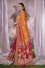 Thumbnail for MANOHARI Banarasi Silk Blend Jacquard Work Saree - Orange - Dista
