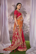 Thumbnail for MANOHARI Banarasi Silk Blend Jacquard Work Saree - Orange - Dista