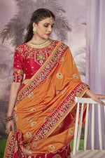 Thumbnail for MANOHARI Banarasi Silk Blend Jacquard Work Saree - Orange - Dista