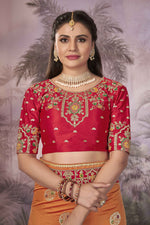 Thumbnail for MANOHARI Banarasi Silk Blend Jacquard Work Saree - Orange - Dista