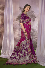 Thumbnail for MANOHARI Banarasi Silk Blend Jacquard Work Saree - Pink - Dista