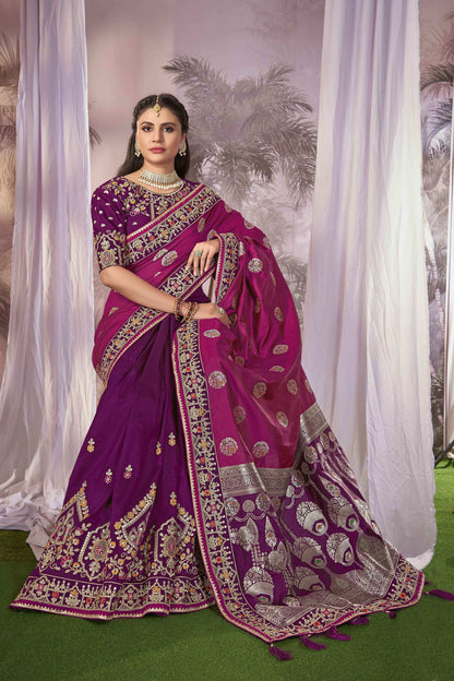 MANOHARI Banarasi Silk Blend Jacquard Work Saree - Pink - Dista