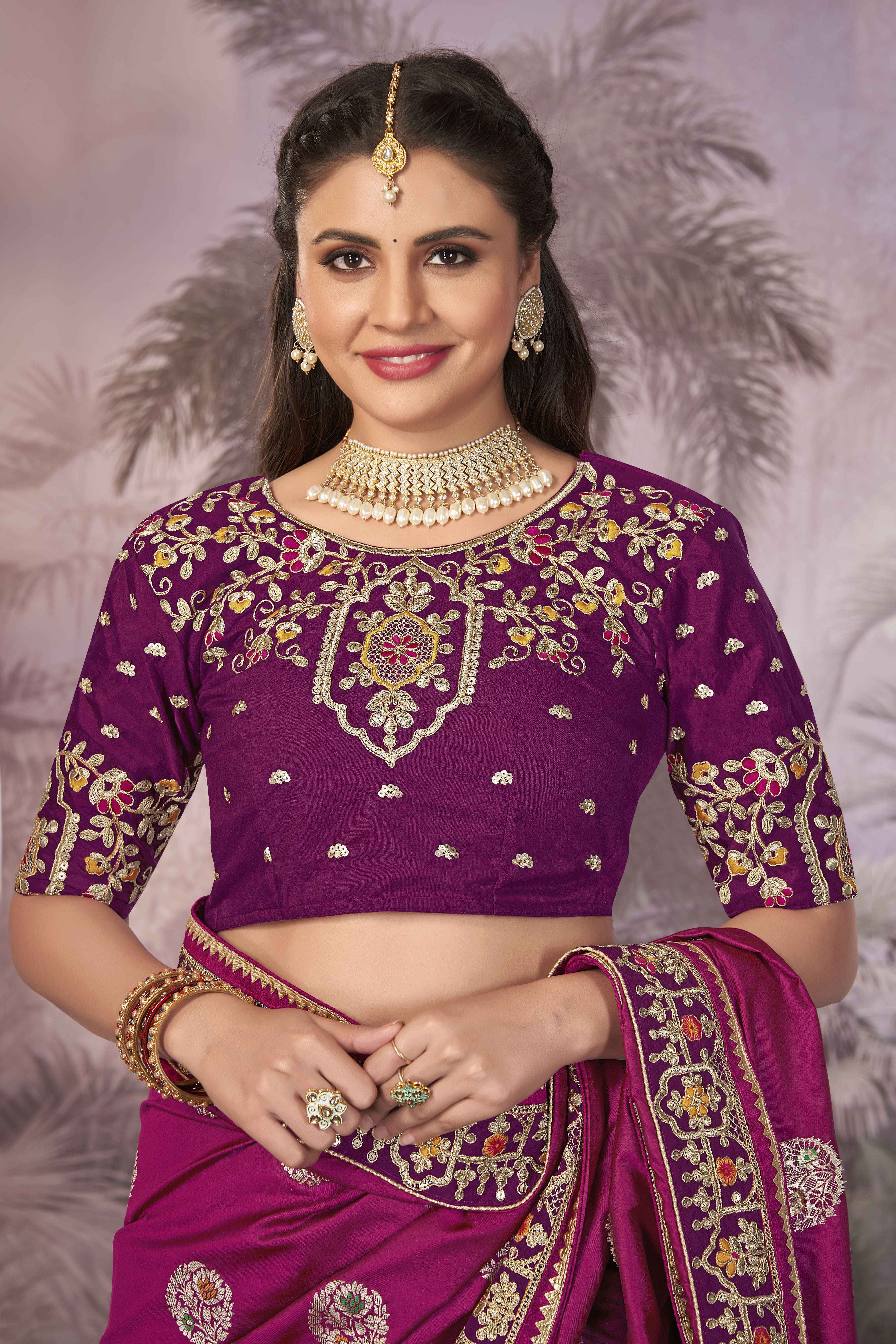 MANOHARI Banarasi Silk Blend Jacquard Work Saree - Pink - Dista