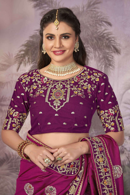 MANOHARI Banarasi Silk Blend Jacquard Work Saree - Pink - Dista