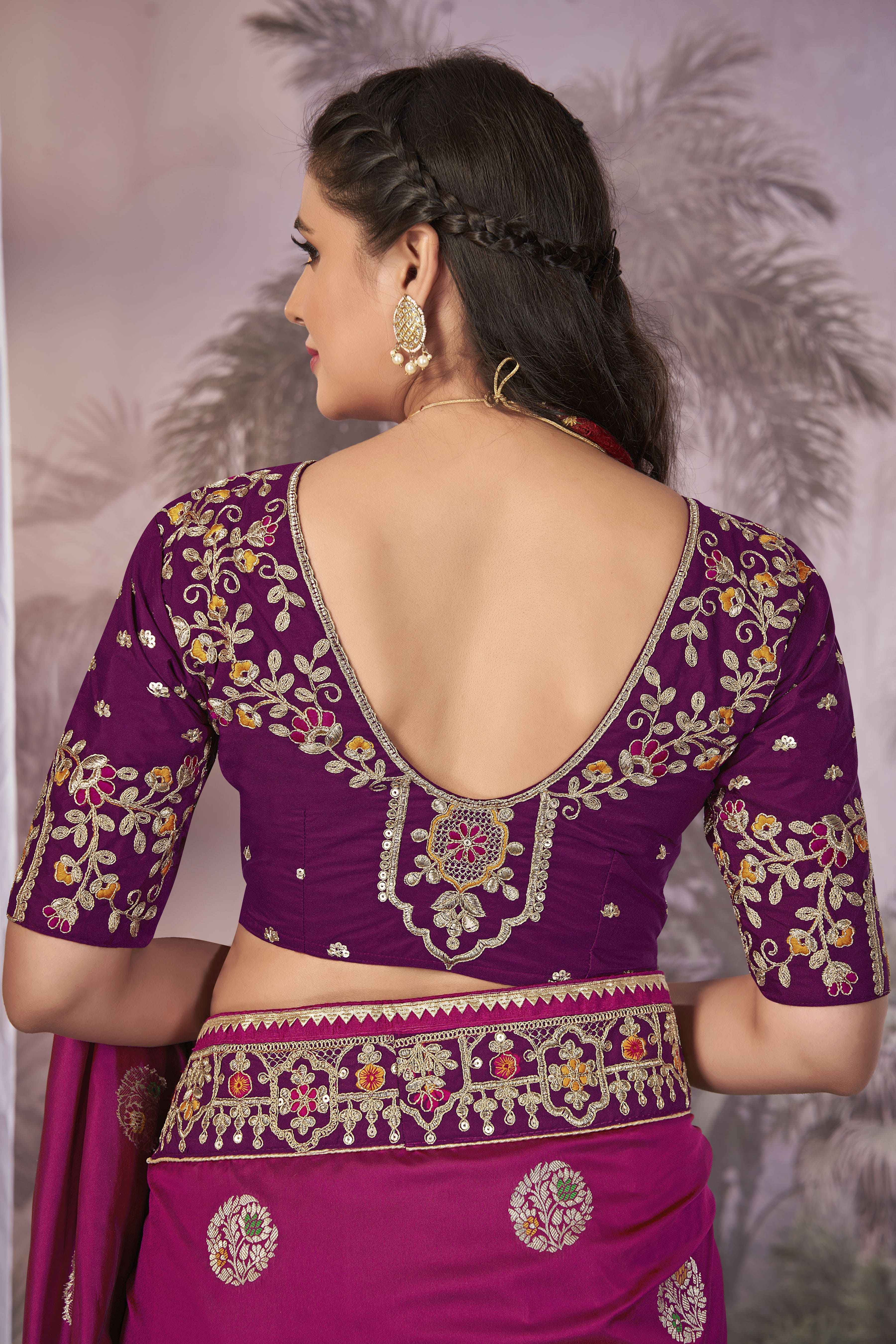 MANOHARI Banarasi Silk Blend Jacquard Work Saree - Pink - Dista