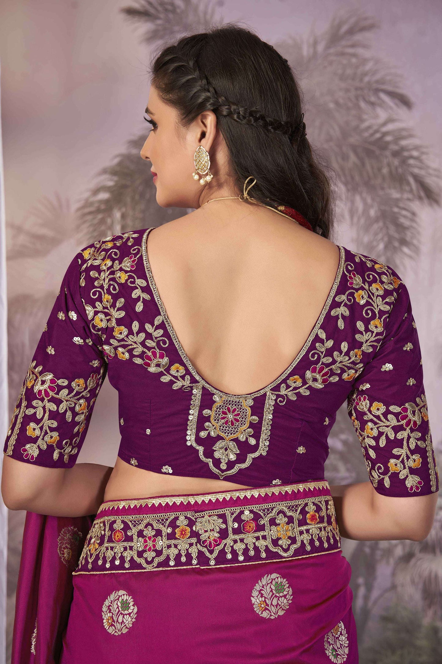 MANOHARI Banarasi Silk Blend Jacquard Work Saree - Pink - Dista