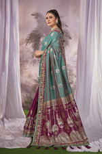 Thumbnail for MANOHARI Banarasi Silk Blend Jacquard Work Saree - Blue - Dista