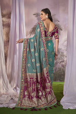 Thumbnail for MANOHARI Banarasi Silk Blend Jacquard Work Saree - Blue - Dista