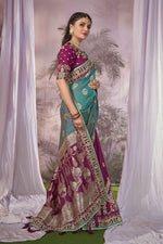 Thumbnail for MANOHARI Banarasi Silk Blend Jacquard Work Saree - Blue - Dista