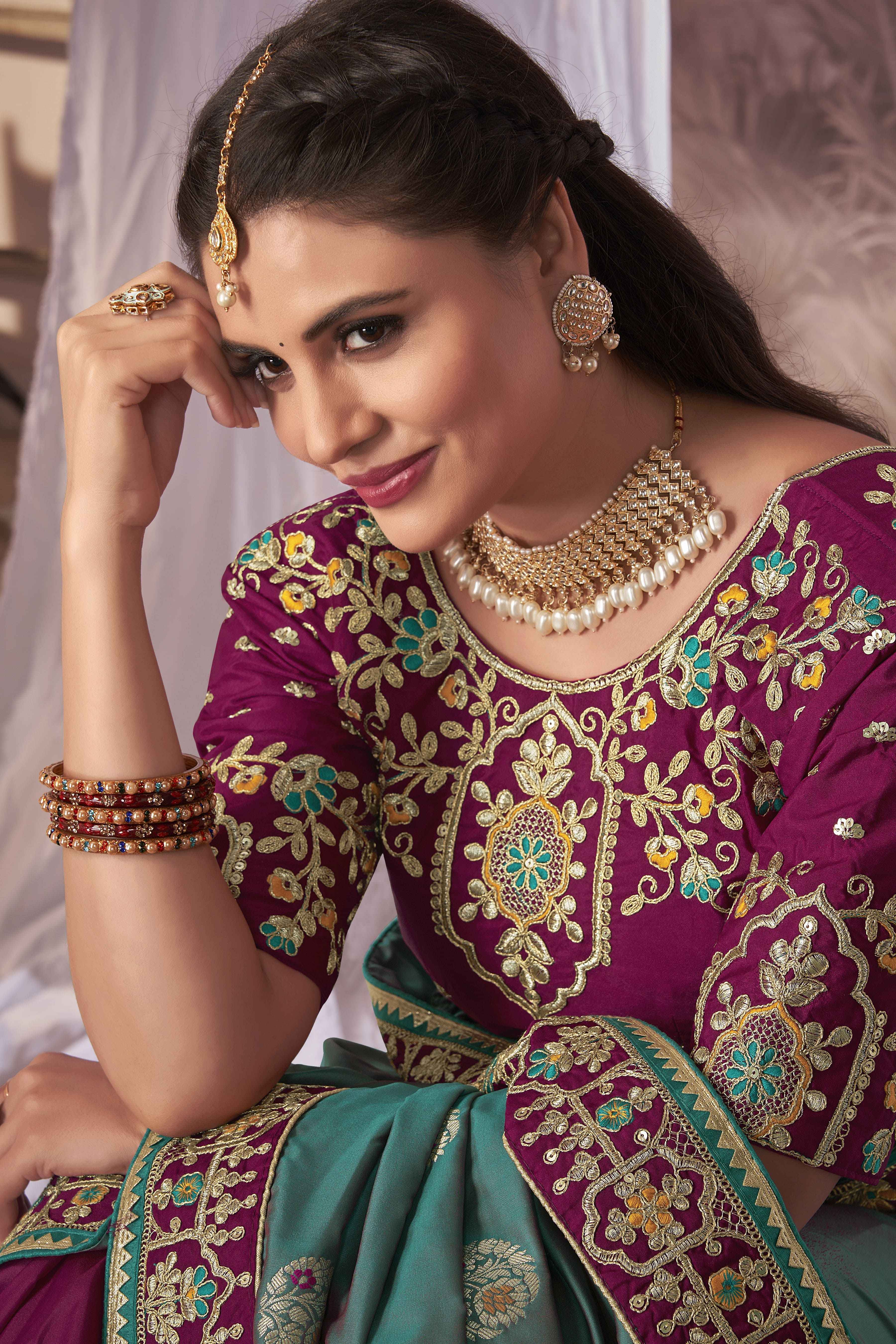 MANOHARI Banarasi Silk Blend Jacquard Work Saree - Blue - Dista