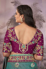 Thumbnail for MANOHARI Banarasi Silk Blend Jacquard Work Saree - Blue - Dista