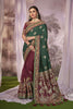MANOHARI Banarasi Silk Blend Jacquard Work Saree - Green - Dista