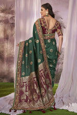 Thumbnail for MANOHARI Banarasi Silk Blend Jacquard Work Saree - Green - Dista
