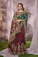 Thumbnail for MANOHARI Banarasi Silk Blend Jacquard Work Saree - Green - Dista