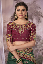 Thumbnail for MANOHARI Banarasi Silk Blend Jacquard Work Saree - Green - Dista