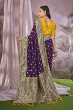 Thumbnail for MANOHARI Banarasi Silk Blend Jacquard Work Saree - Purple - Dista