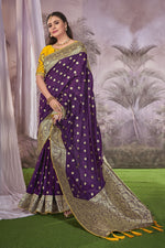 Thumbnail for MANOHARI Banarasi Silk Blend Jacquard Work Saree - Purple - Dista