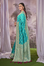 Thumbnail for MANOHARI Banarasi Silk Blend Jacquard Work Saree - Blue - Dista
