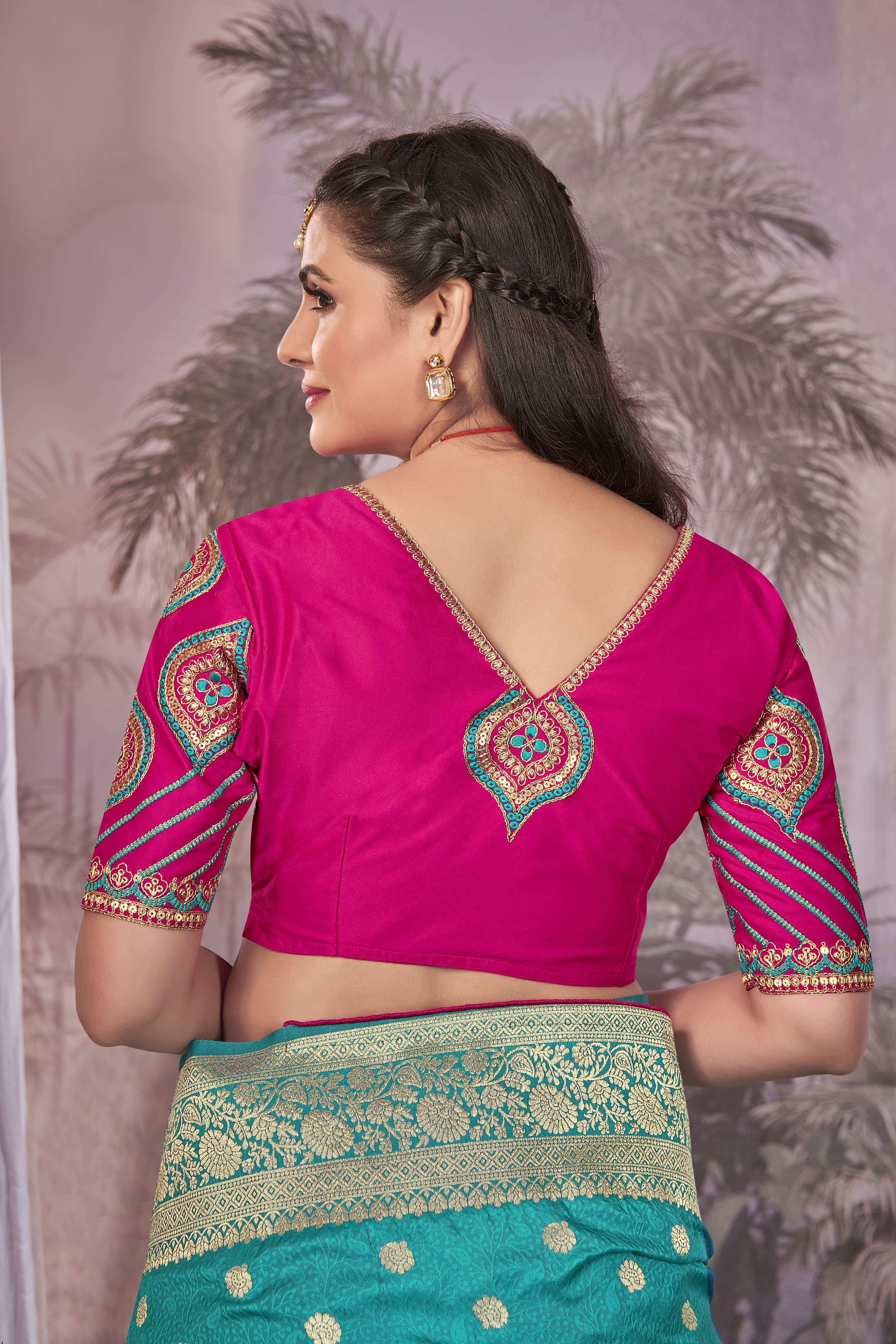 MANOHARI Banarasi Silk Blend Jacquard Work Saree - Blue - Dista