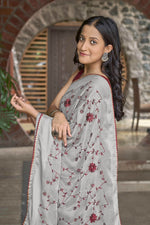Thumbnail for MANOHARI Georgette Embroidered Work Saree - Grey - Dista