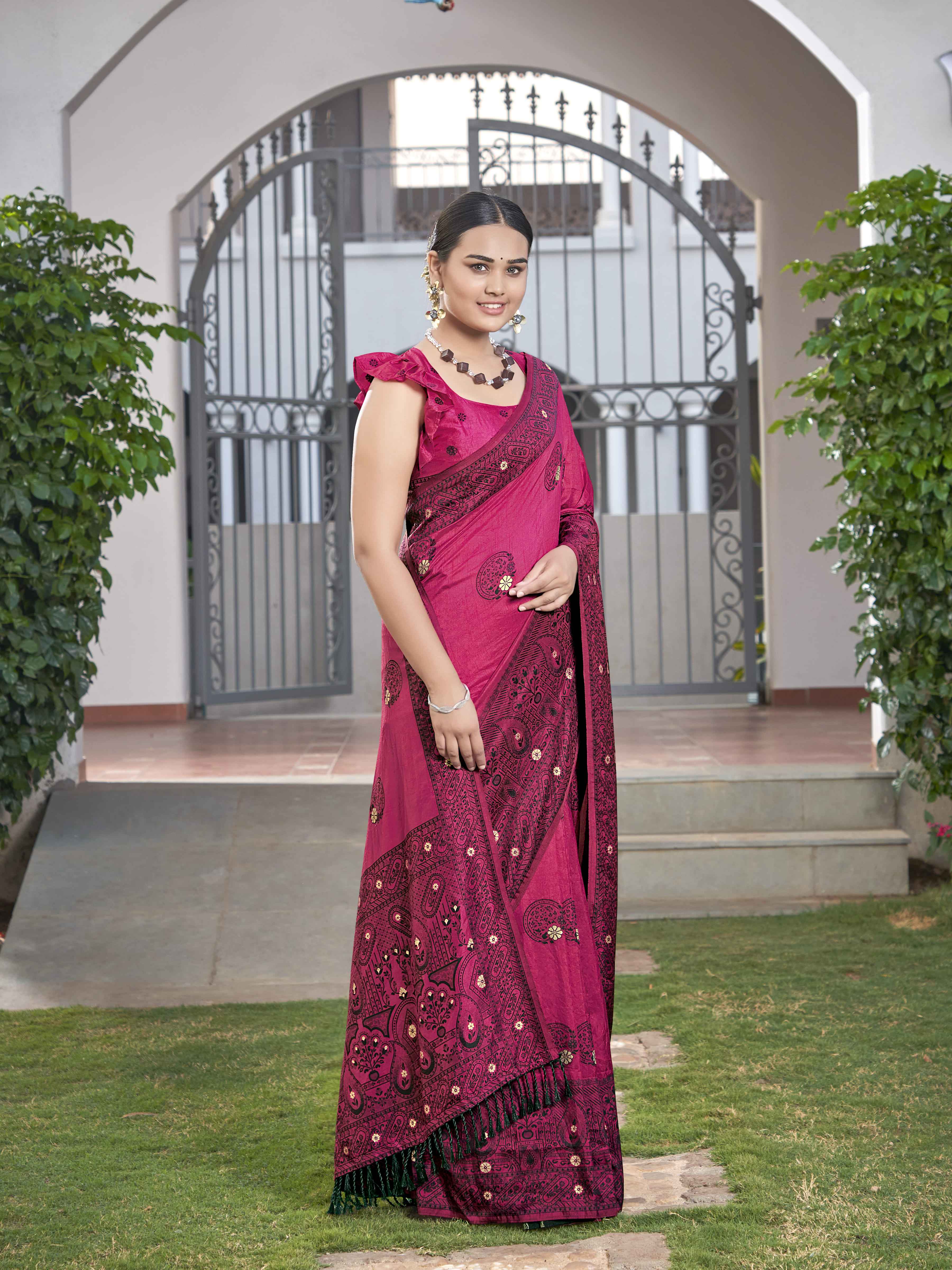MANOHARI Banarasi Silk Blend Jacquard Work Saree - Pink - Dista