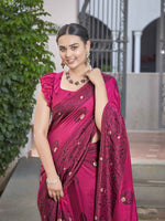 Thumbnail for MANOHARI Banarasi Silk Blend Jacquard Work Saree - Pink - Dista