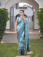 Thumbnail for MANOHARI Banarasi Silk Blend Jacquard Work Saree - Blue - Dista