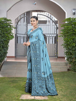 Thumbnail for MANOHARI Banarasi Silk Blend Jacquard Work Saree - Blue - Dista