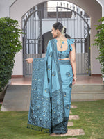 Thumbnail for MANOHARI Banarasi Silk Blend Jacquard Work Saree - Blue - Dista