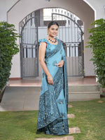 Thumbnail for MANOHARI Banarasi Silk Blend Jacquard Work Saree - Blue - Dista