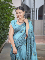 Thumbnail for MANOHARI Banarasi Silk Blend Jacquard Work Saree - Blue - Dista