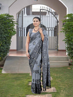 Thumbnail for MANOHARI Banarasi Silk Blend Jacquard Work Saree - Grey - Dista