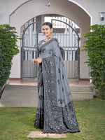 Thumbnail for MANOHARI Banarasi Silk Blend Jacquard Work Saree - Grey - Dista