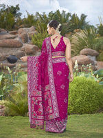 Thumbnail for MANOHARI Banarasi Silk Blend Jacquard Work Saree - Pink - Dista