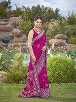 Thumbnail for MANOHARI Banarasi Silk Blend Jacquard Work Saree - Pink - Dista