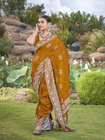 Thumbnail for MANOHARI Banarasi Silk Blend Jacquard Work Saree - Mustard - Dista