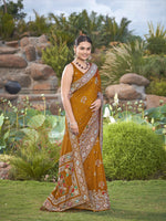Thumbnail for MANOHARI Banarasi Silk Blend Jacquard Work Saree - Mustard - Dista