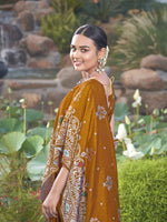 Thumbnail for MANOHARI Banarasi Silk Blend Jacquard Work Saree - Mustard - Dista