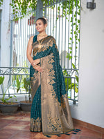 Thumbnail for MANOHARI Banarasi Silk Blend Jacquard Work Saree - Green - Dista